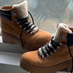 Marc Fisher Lace-up Suede and Faux Shearling Tongue Suede Boot SZ 6.5